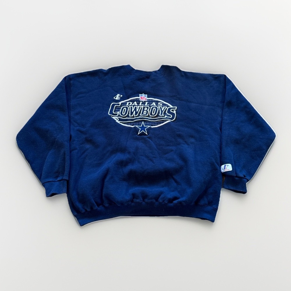 Vintage Dallas Cowboys Sweatshirt Mens M Grid Logo NFL Crewneck‎ Navy Blue 90s